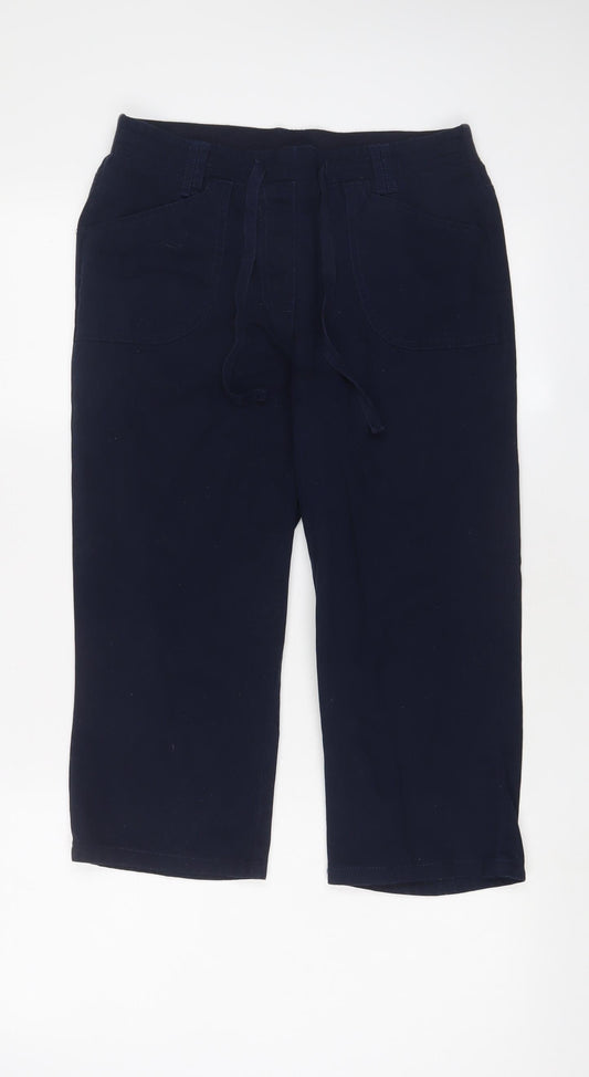 Cotton Traders Womens Blue Cotton Cropped Trousers Size 10 L20 in Regular Drawstring