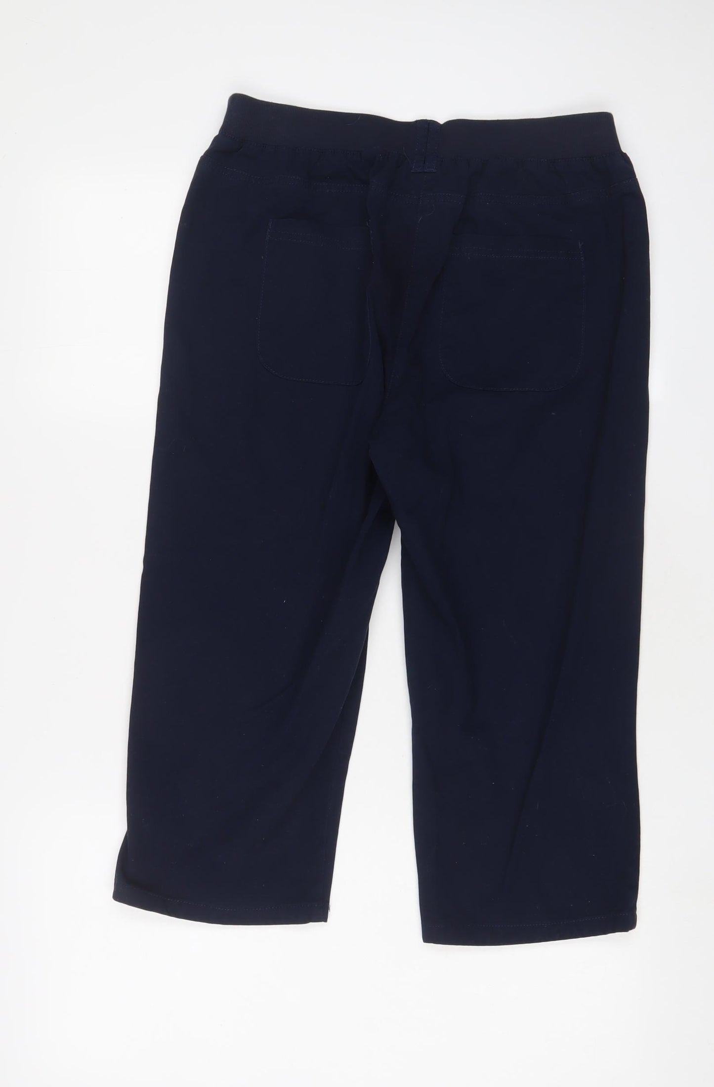 Cotton Traders Womens Blue Cotton Cropped Trousers Size 10 L20 in Regular Drawstring