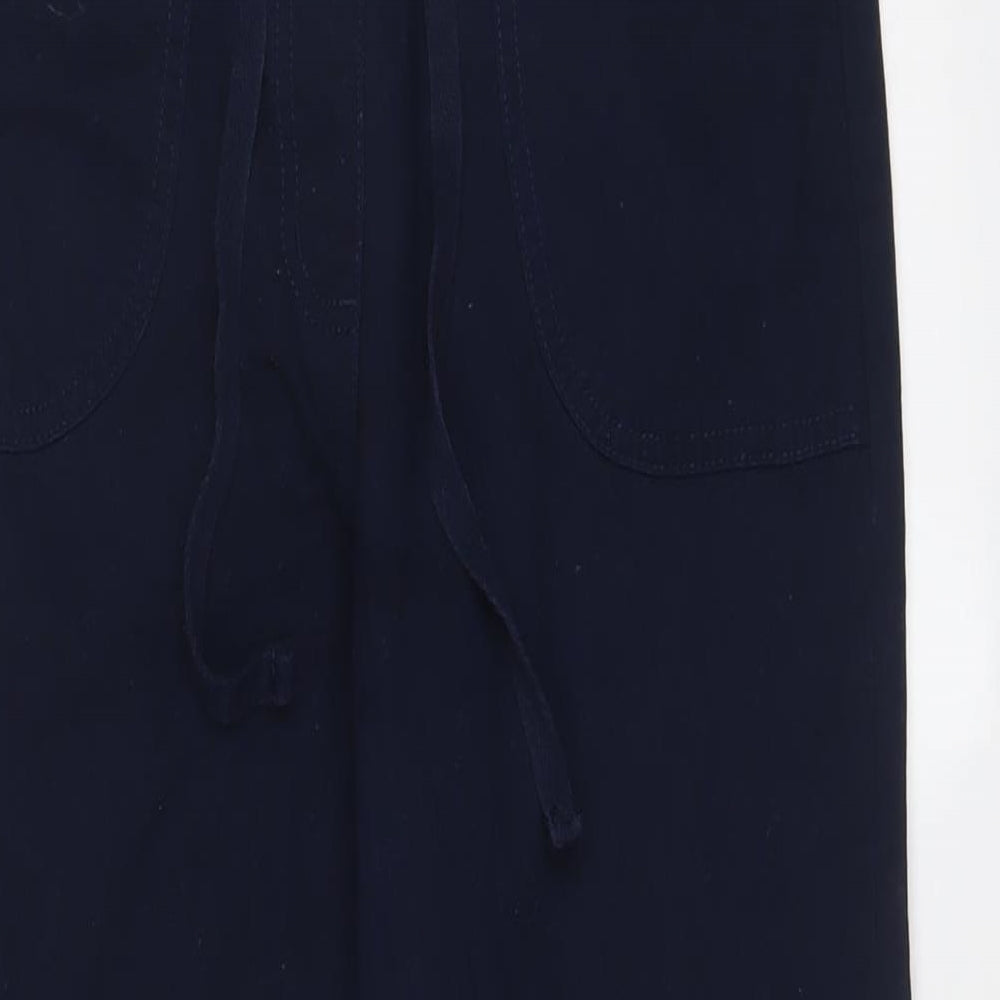 Cotton Traders Womens Blue Cotton Cropped Trousers Size 10 L20 in Regular Drawstring