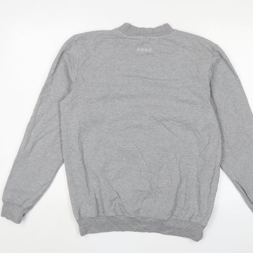 Arne Mens Grey Cotton Pullover Sweatshirt Size L - Logo, Embroidered