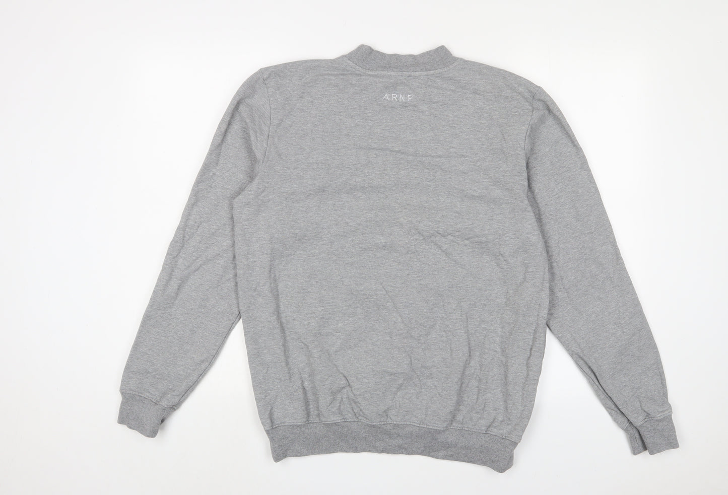 Arne Mens Grey Cotton Pullover Sweatshirt Size L - Logo, Embroidered