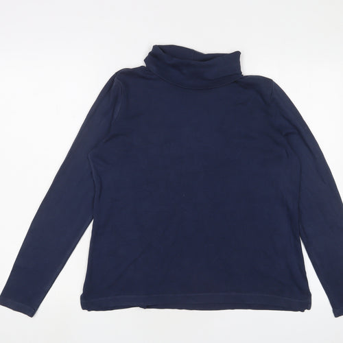 Landsend Womens Blue Cotton Basic T-Shirt Size M Roll Neck