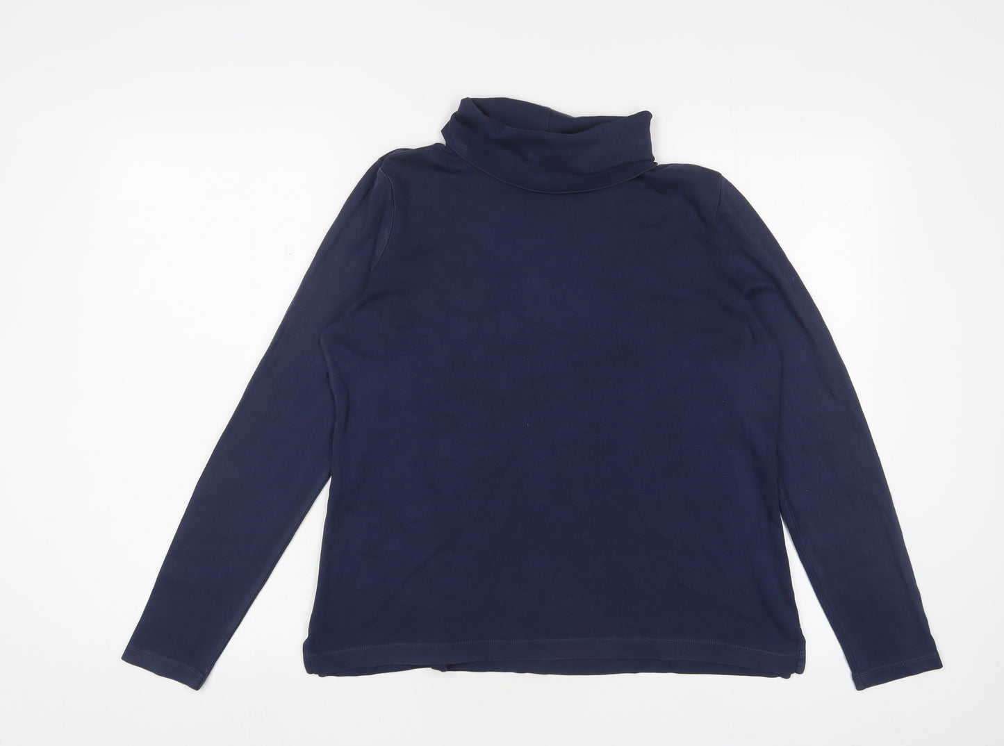 Landsend Womens Blue Cotton Basic T-Shirt Size M Roll Neck