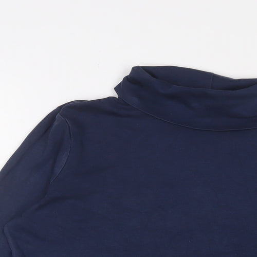 Landsend Womens Blue Cotton Basic T-Shirt Size M Roll Neck