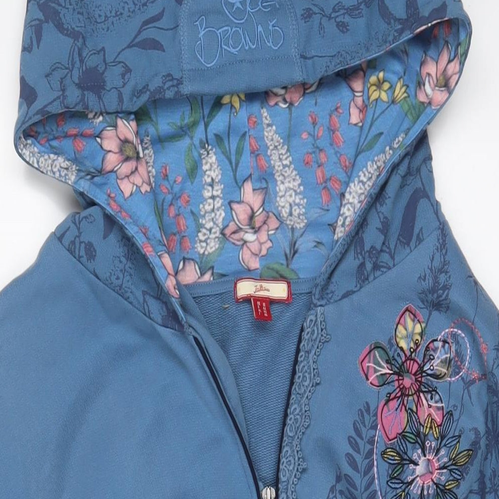 Joe Browns Womens Blue Floral Cotton Full Zip Hoodie Size 18 Zip - Embroidered