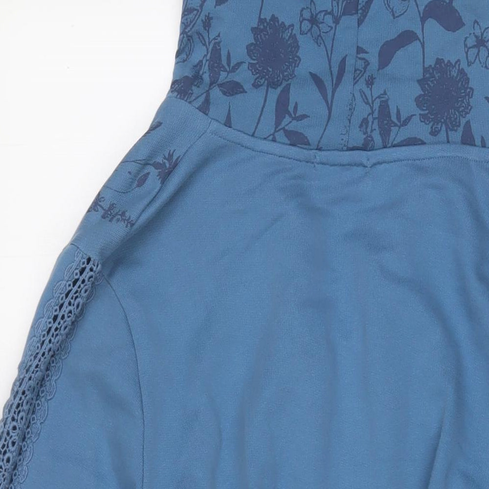 Joe Browns Womens Blue Floral Cotton Full Zip Hoodie Size 18 Zip - Embroidered