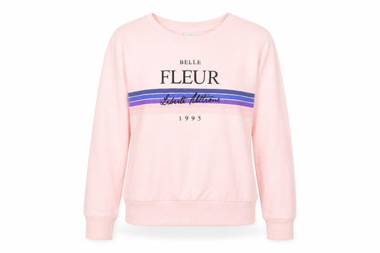 Front view of Only women’s pink cotton pullover sweatshirt, size S, pullover - belle fleur