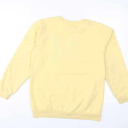 Mickey Mouse Girls Yellow Cotton Pullover Sweatshirt Size 10-11 Years Pullover - Embroidered