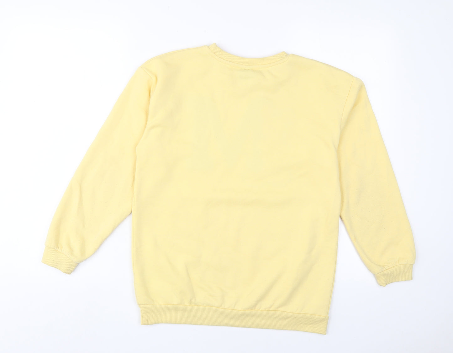 Mickey Mouse Girls Yellow Cotton Pullover Sweatshirt Size 10-11 Years Pullover - Embroidered