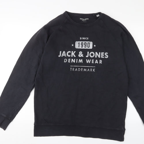 JACK & JONES Mens Black Cotton Pullover Sweatshirt Size L - Logo