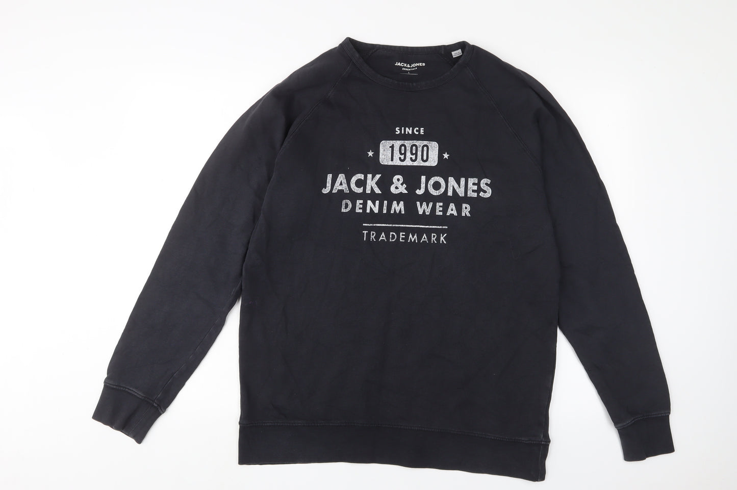 JACK & JONES Mens Black Cotton Pullover Sweatshirt Size L - Logo