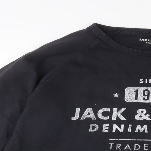 JACK & JONES Mens Black Cotton Pullover Sweatshirt Size L - Logo