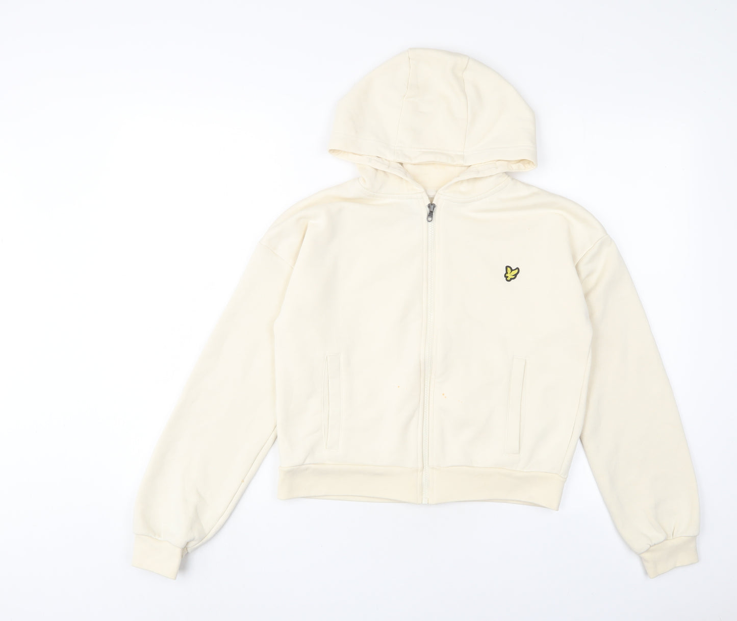 Lyle & Scott Girls White Cotton Full Zip Hoodie Size 12-13 Years Zip - Logo, Embroidered