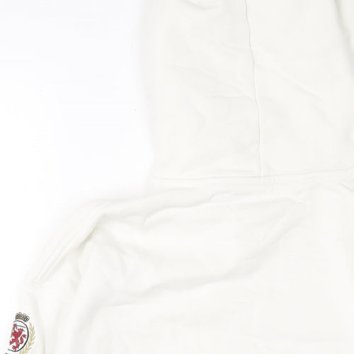 Tommy Hilfiger Mens White Cotton Pullover Hoodie Size M - Logo, Embroidered