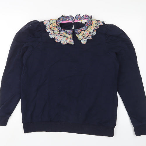 Boden Womens Blue Floral Camel Pullover Sweatshirt Size M Button - Frill