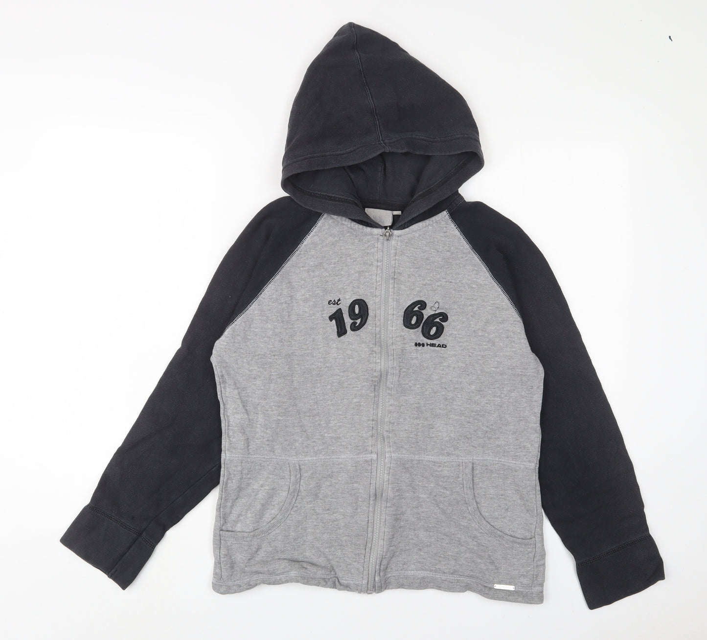 HEAD Womens Grey Cotton Full Zip Hoodie Size 12 Zip - Logo, Embroidered