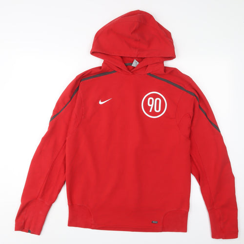 Nike Mens Red Cotton Pullover Hoodie Size M - Logo