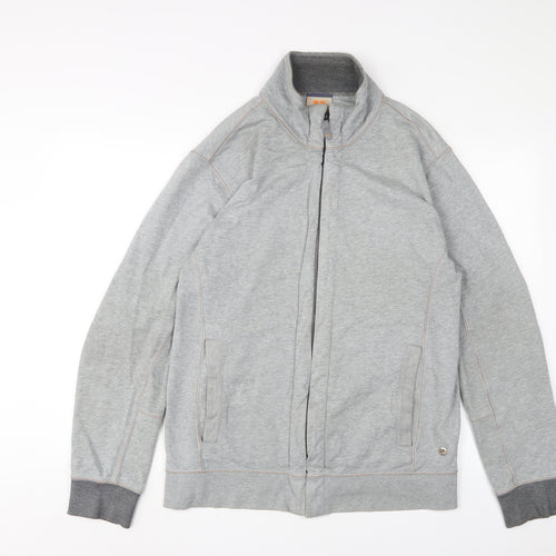 Boss Orange Mens Grey Cotton Full Zip Sweatshirt Size XL - Logo