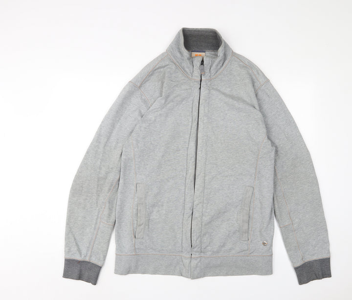 Boss Orange Mens Grey Cotton Full Zip Sweatshirt Size XL - Logo