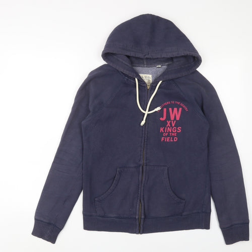 Jack Wills Womens Blue Cotton Full Zip Hoodie Size 8 Zip - Logo