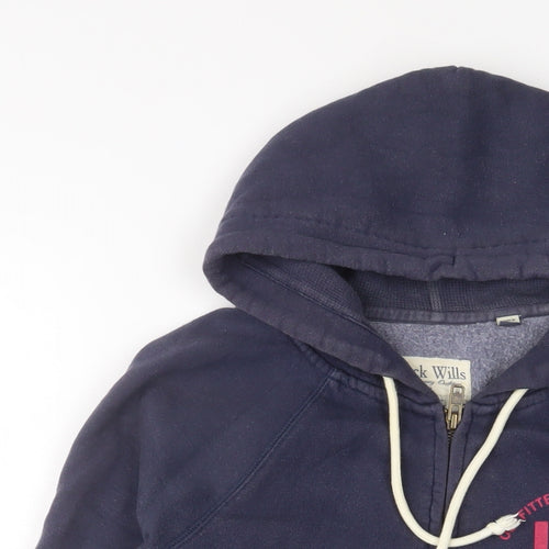 Jack Wills Womens Blue Cotton Full Zip Hoodie Size 8 Zip - Logo