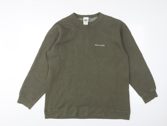 DKNY Mens Green Cotton Pullover Sweatshirt Size L - Logo