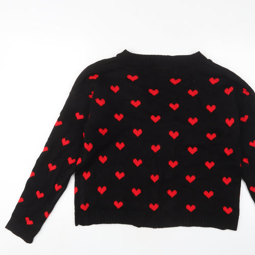 Boohoo Womens Black V-Neck Geometric Acrylic Cardigan Jumper Size S - Hearts
