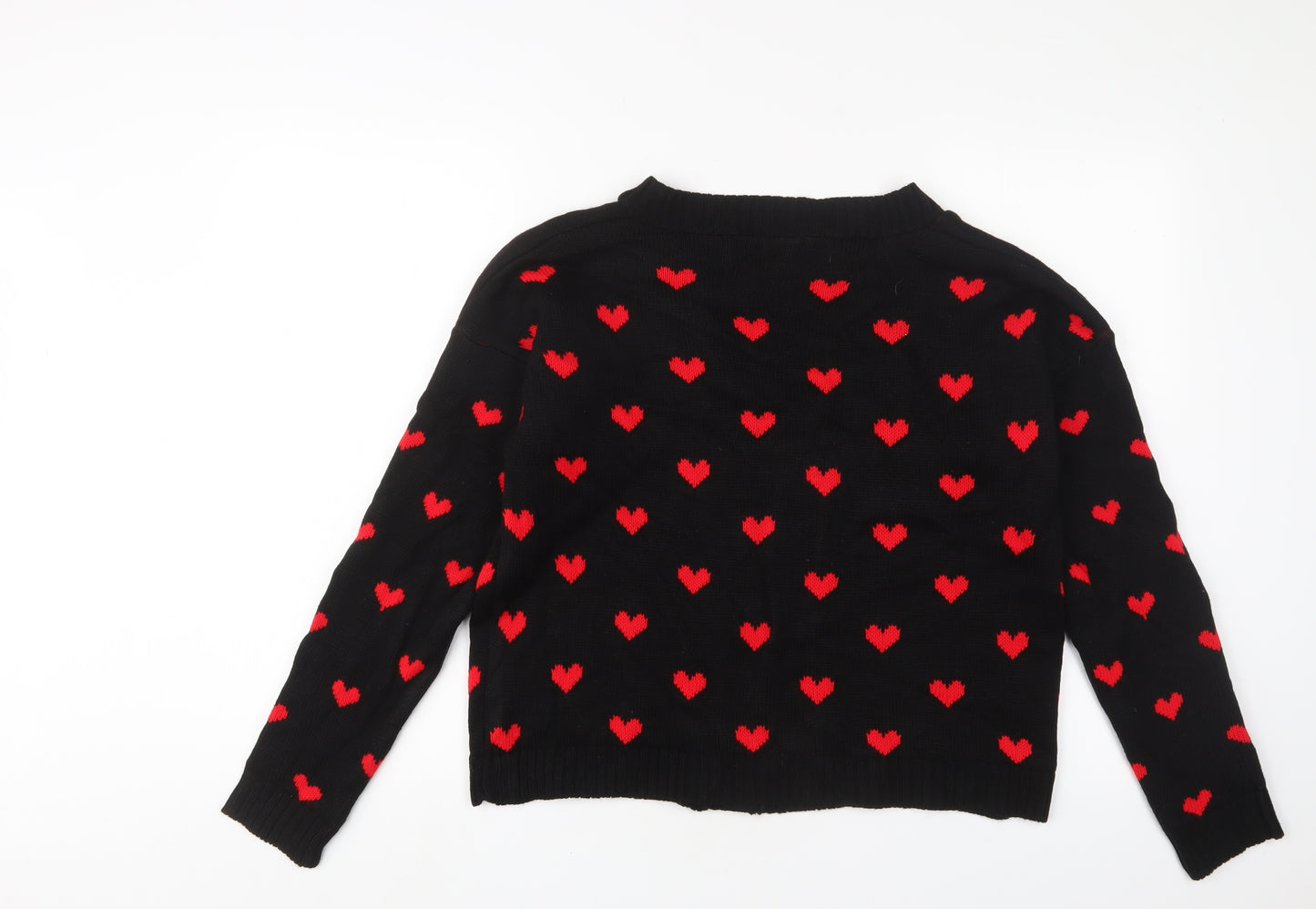 Boohoo Womens Black V-Neck Geometric Acrylic Cardigan Jumper Size S - Hearts