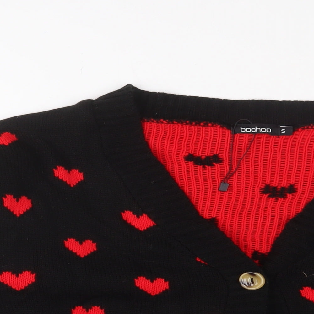 Boohoo Womens Black V-Neck Geometric Acrylic Cardigan Jumper Size S - Hearts