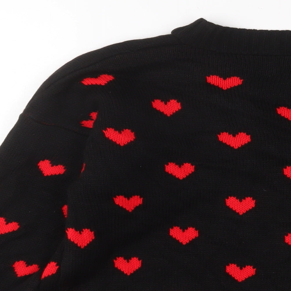 Boohoo Womens Black V-Neck Geometric Acrylic Cardigan Jumper Size S - Hearts