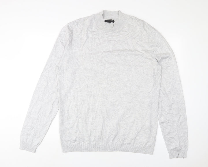 River Island Mens Grey Round Neck Viscose Pullover Jumper Size XL Long Sleeve