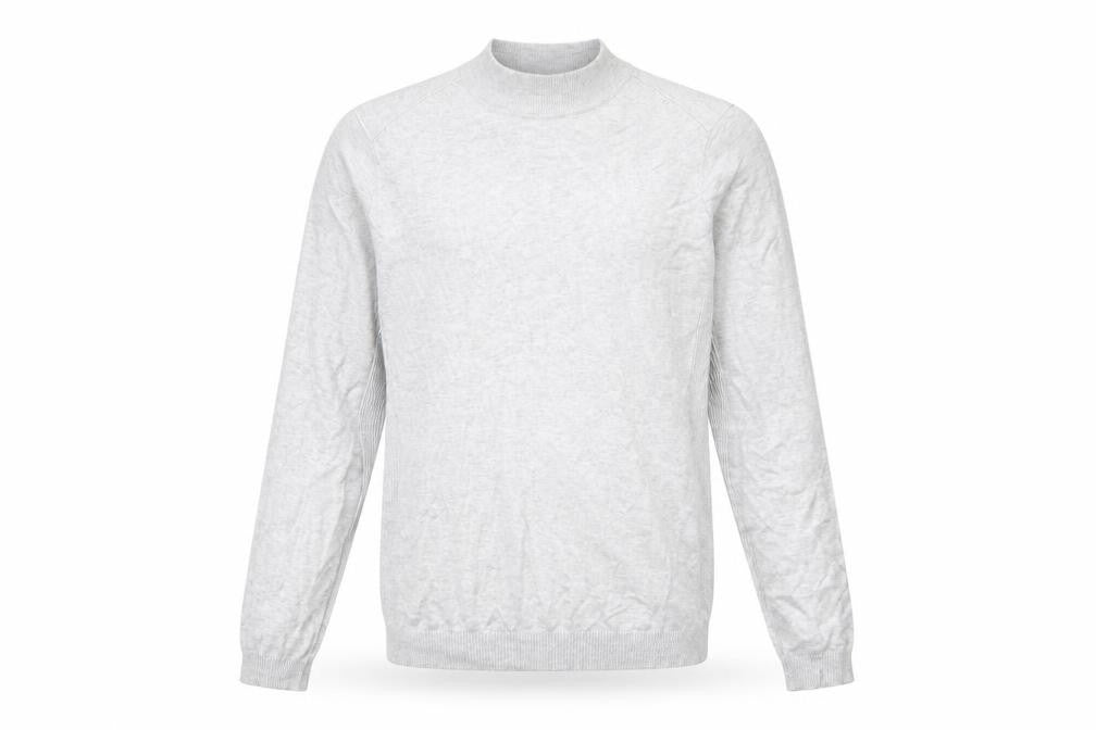 Front view of River Island men’s grey round neck viscose jumper, size XL, long sleeve