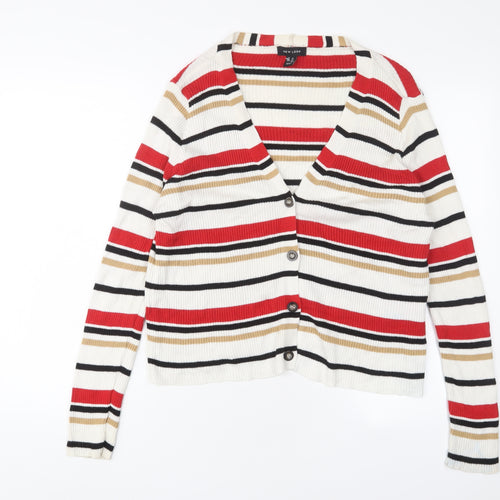 New Look Womens Multicoloured V-Neck Striped Acrylic Cardigan Jumper Size 16