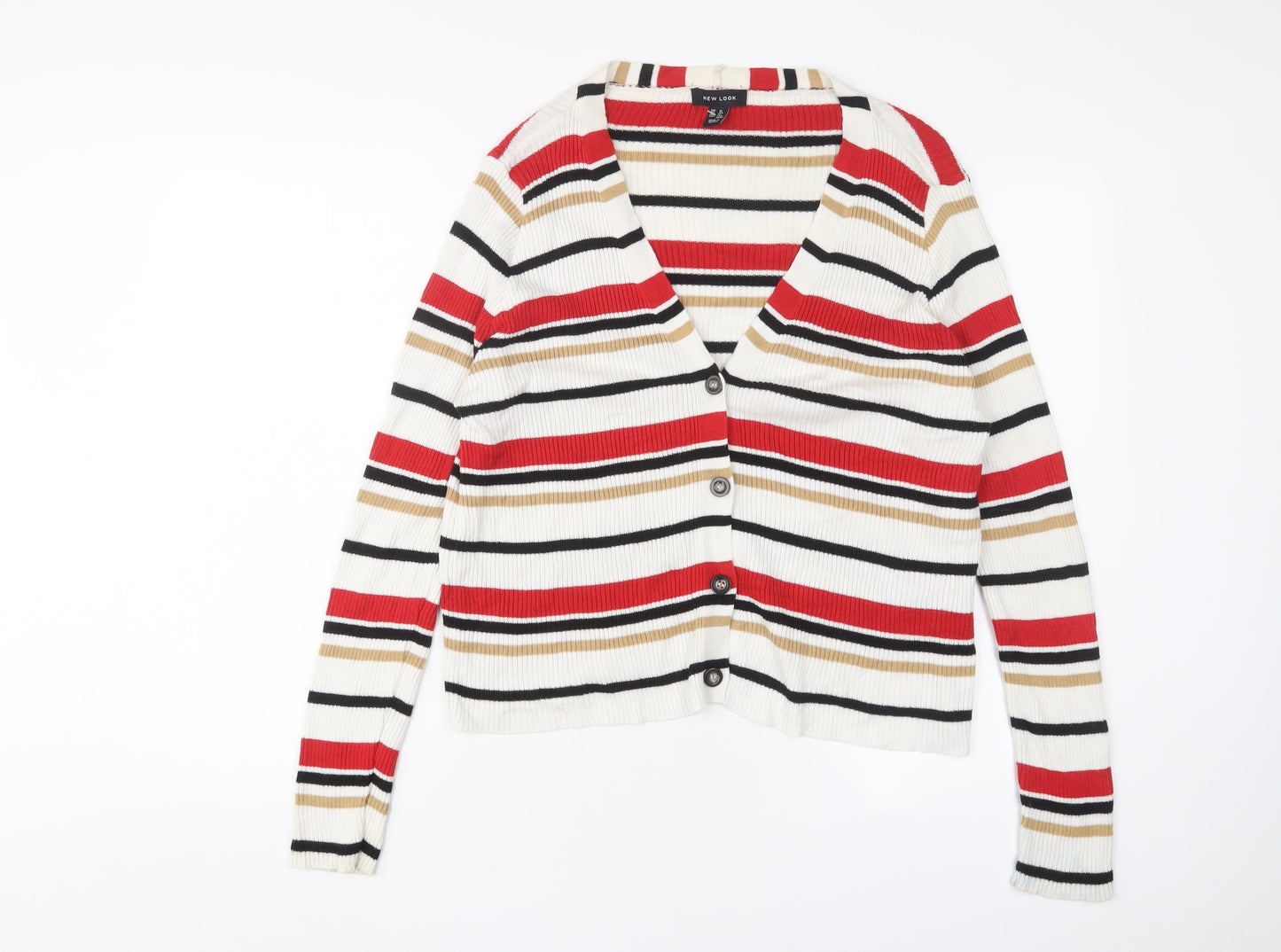 New Look Womens Multicoloured V-Neck Striped Acrylic Cardigan Jumper Size 16