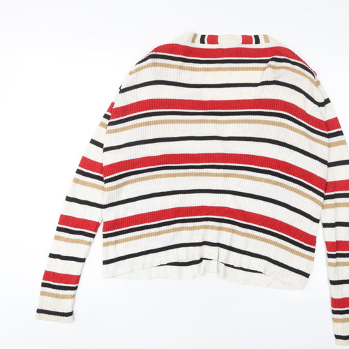 New Look Womens Multicoloured V-Neck Striped Acrylic Cardigan Jumper Size 16