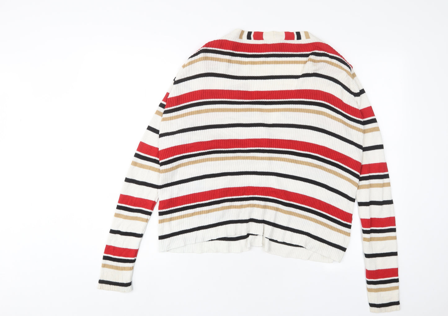 New Look Womens Multicoloured V-Neck Striped Acrylic Cardigan Jumper Size 16