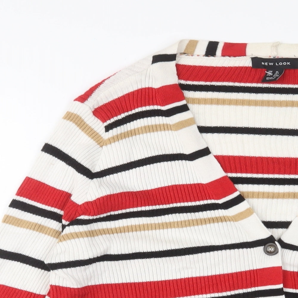 New Look Womens Multicoloured V-Neck Striped Acrylic Cardigan Jumper Size 16