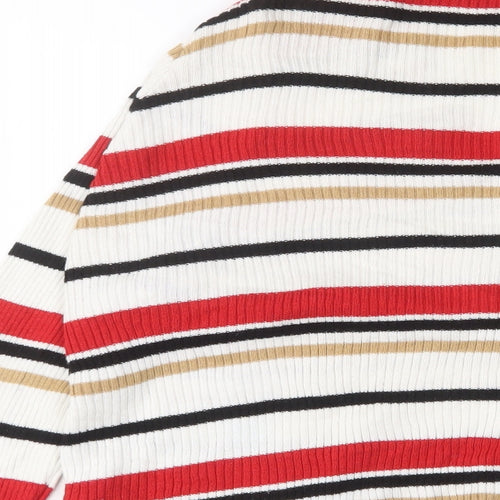 New Look Womens Multicoloured V-Neck Striped Acrylic Cardigan Jumper Size 16