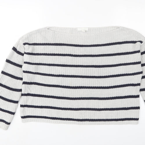 H&M Womens Grey Boat Neck Striped Cotton Pullover Jumper Size M