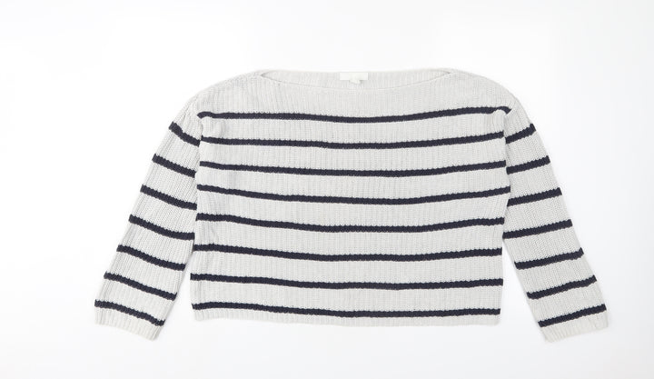 H&M Womens Grey Boat Neck Striped Cotton Pullover Jumper Size M