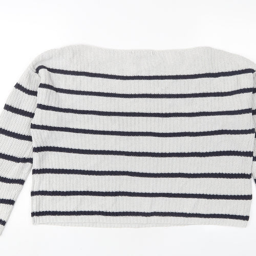H&M Womens Grey Boat Neck Striped Cotton Pullover Jumper Size M