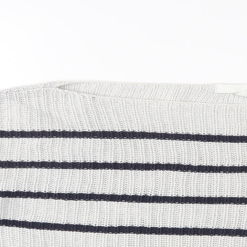 H&M Womens Grey Boat Neck Striped Cotton Pullover Jumper Size M