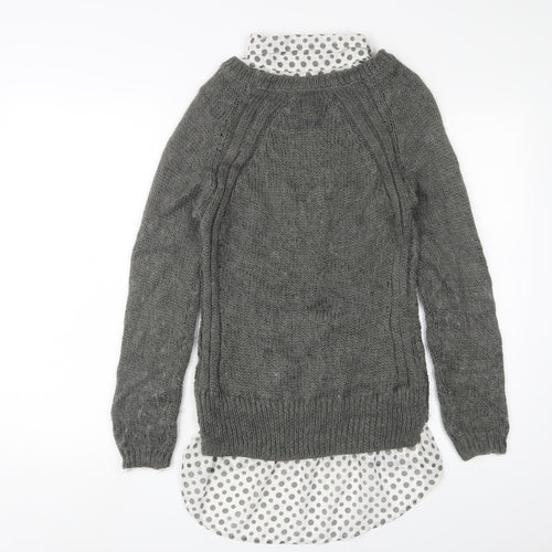 NEXT Womens Grey Collared Polka Dot Acrylic Pullover Jumper Size 10