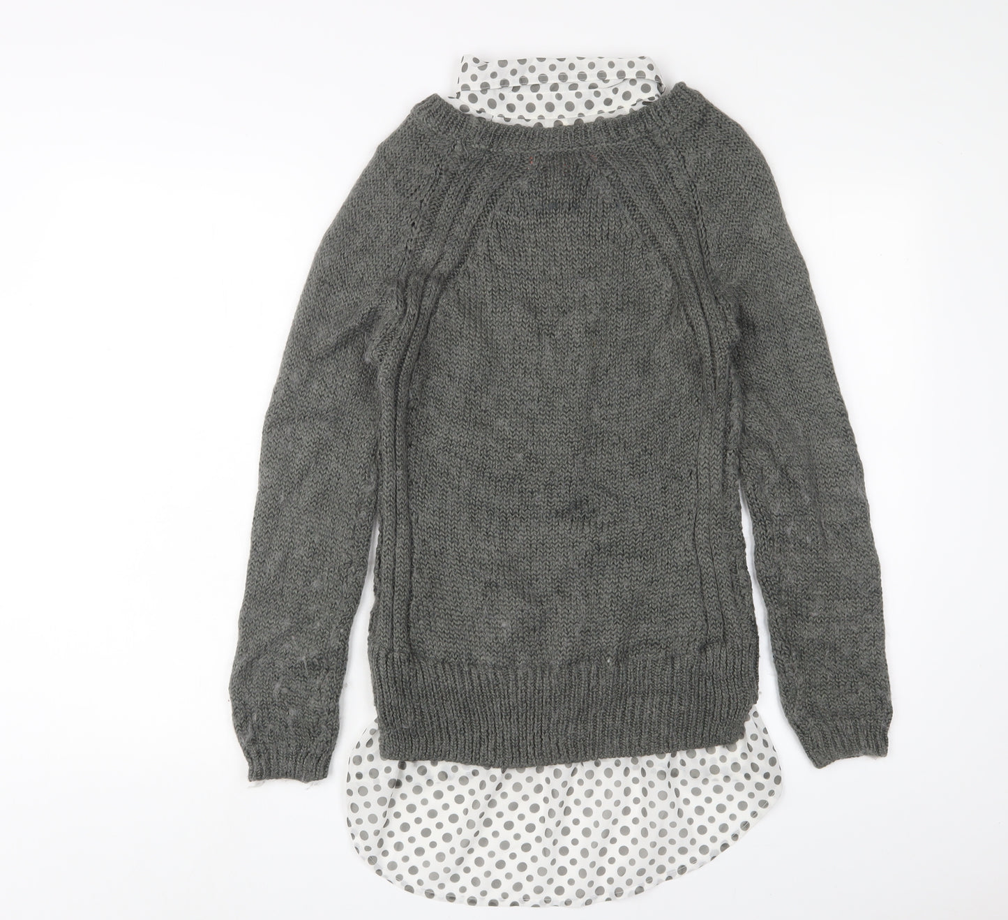 NEXT Womens Grey Collared Polka Dot Acrylic Pullover Jumper Size 10