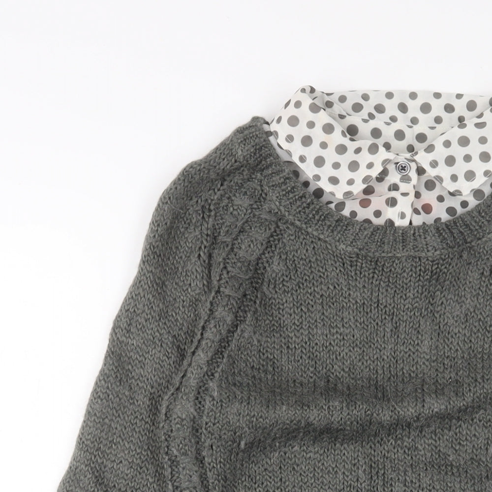 NEXT Womens Grey Collared Polka Dot Acrylic Pullover Jumper Size 10