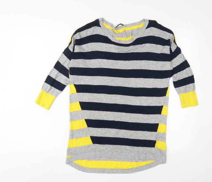 Oasis Womens Multicoloured Crew Neck Striped Viscose Pullover Jumper Size M