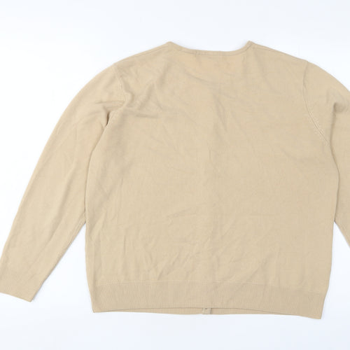 Marks and Spencer Womens Beige Crew Neck Acrylic Cardigan Jumper Size 18 - Embroidered, Sequins