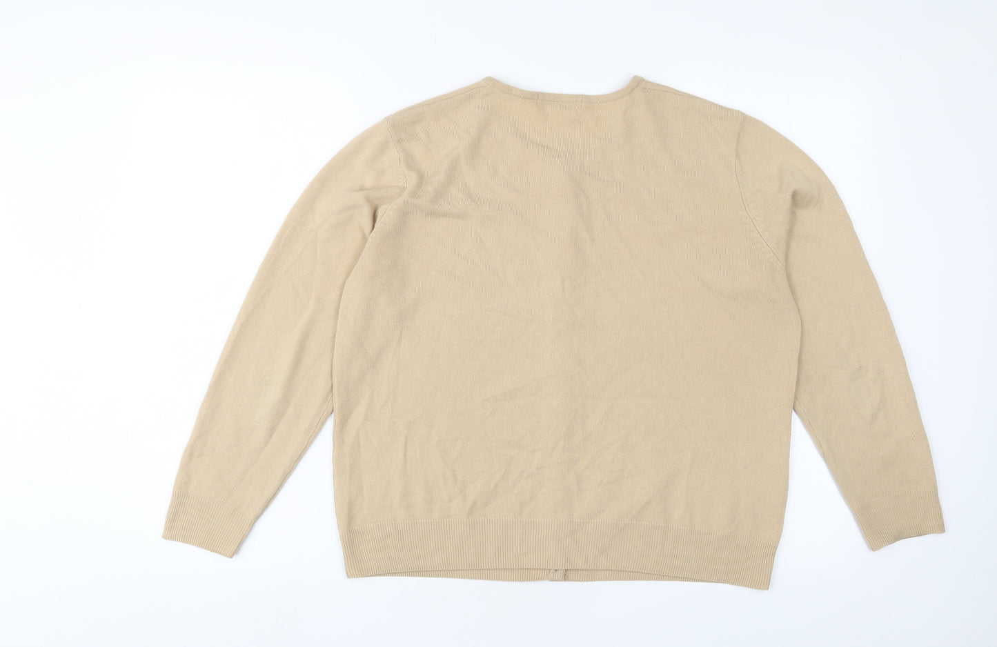 Marks and Spencer Womens Beige Crew Neck Acrylic Cardigan Jumper Size 18 - Embroidered, Sequins