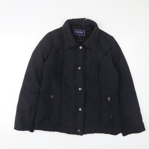 Maine Womens Blue Quilted Jacket Size 12 Snap - Zip Pockets