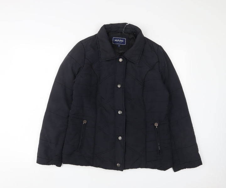 Maine Womens Blue Quilted Jacket Size 12 Snap - Zip Pockets